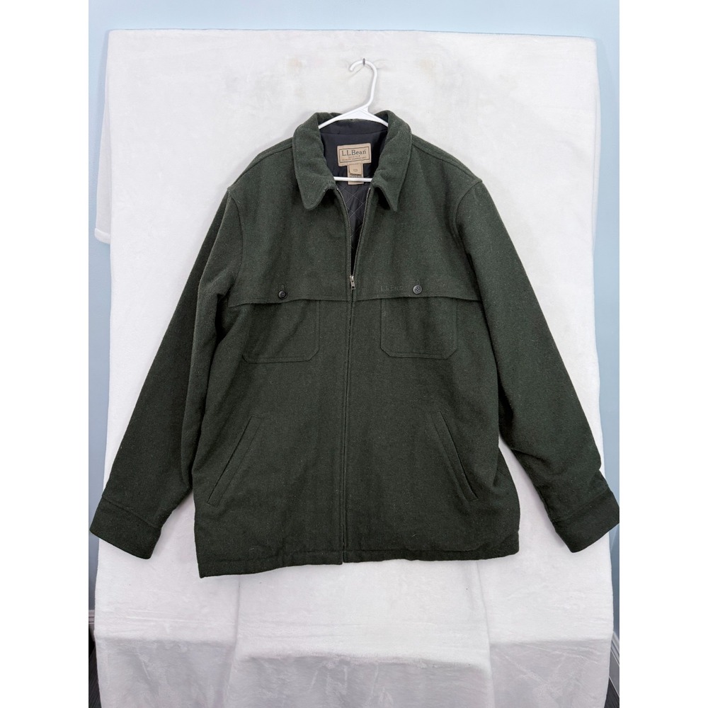 Vintage LL Bean Jacket Mens 2XL Tall Green Full Zip Wool Quitled Hunting Outdoor